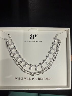 EP Silver Double-Layer Link Necklace with Sparkling CZ Drops